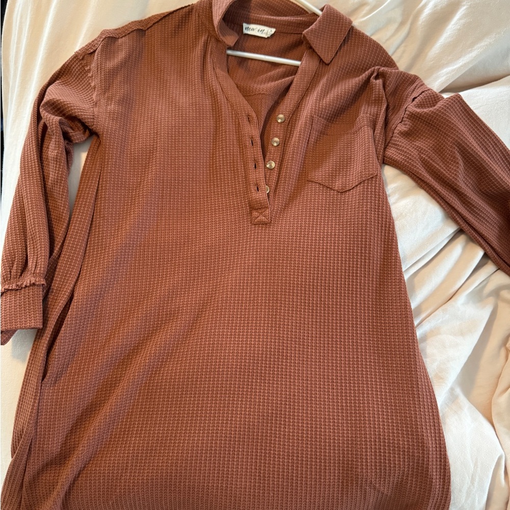 Brown Button-Up Long Sleeve Shirt